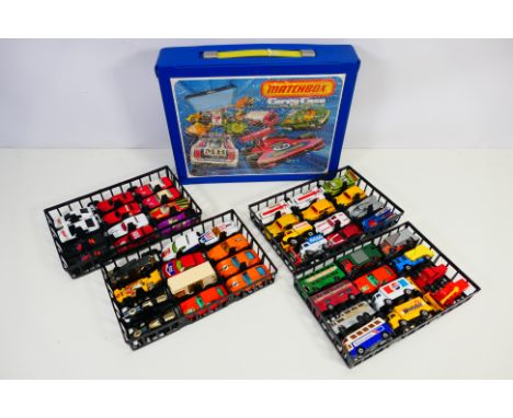 Majorette - Lesney Matchbox - Corgi etc - A vintage Matchbox 48 x car Carry Case with 4 x black trays and 48 models inside in