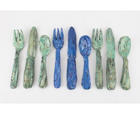The Flintstones - Three sets of cutlery comprising off Fork, Knife and Spoon, each 22 cm (9 in total). Condition Report:  Wit
