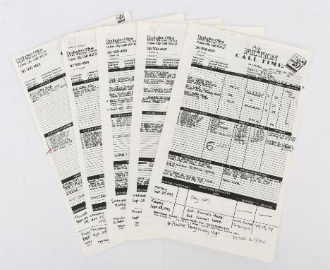 Pulp Fiction (1994) Five Original Film Production Call Sheets.-  5pp. on printed folio white sheets as used during early film