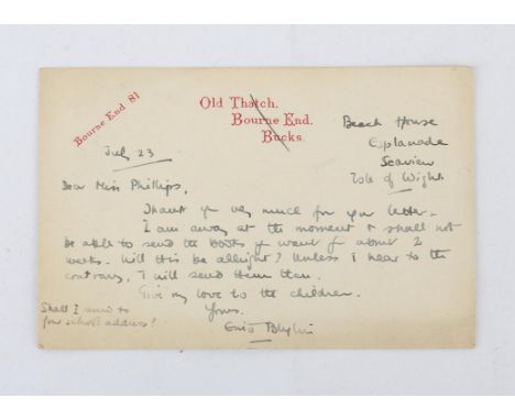 Enid Blyton (1897-1968) Autograph Postcard, Signed, c. 1934.- 6 lines, written in the author's hand to Miss Phillips, Stepgat
