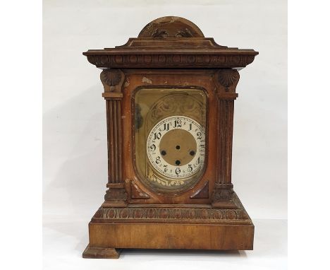 Walnut-cased mantel clock with fluted pilasters, egg and dart moulding, Arabic numerals to the dialCondition ReportPlease see