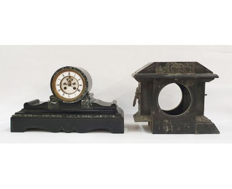 Black slate cased mantel clock with Roman numerals to the enamel chapter ring and a black slate mantel clock case (2) 