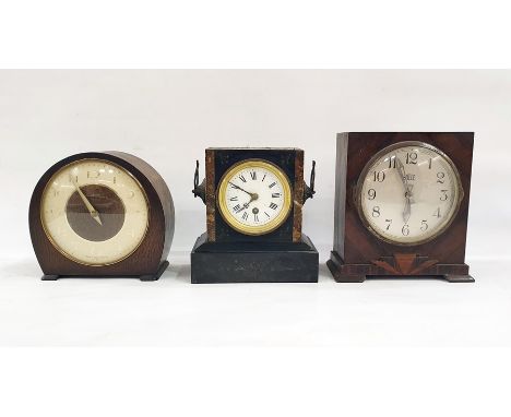 Three assorted mantel clocks to include two 20th century examples and a black slate example with Roman numerals to the enamel