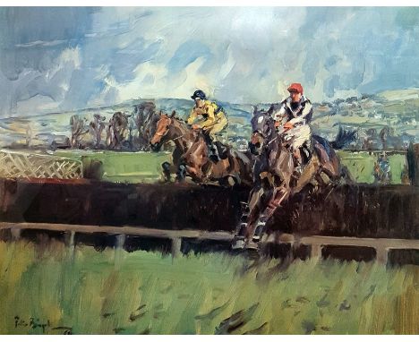 After Peter BiegelColour print, 24/850Signed in the margin Pat Taff and G W Robinson, steeplechase scene, probably Cheltenham