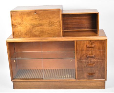 A Mid 20th Century Hall Bureau Bookcase with Pull Down Front to Fitted Interior, Side Ope Store and With Base with Glazed Sli