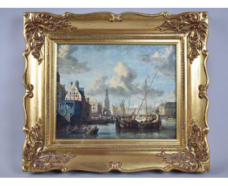 A Gilt Framed Textured Print, Port of Amsterdam After J Storck, 24x19cm 