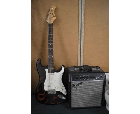 A Squier BP15 Amplifier together with an Electric Guitar 