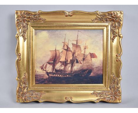 A Gilt Framed Textured Print, HMS Victory After August Mayer, 24x19cm 