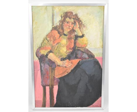 A Framed Full Length Portrait of Seated Girl, "The Pensive Sitter" by James Davis, 60x90cm 