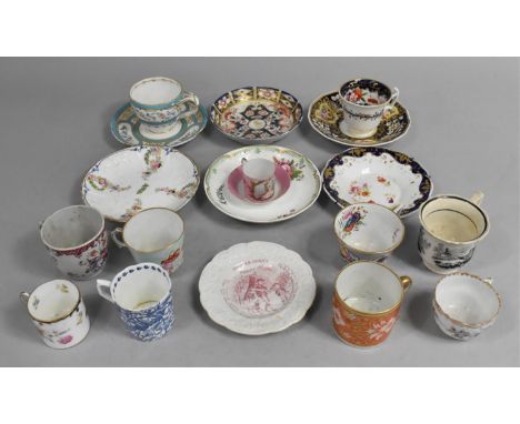 A Collection of Various 18th/19th Century Cabinet Cups and Saucers to Comprise Limoges Miniature Hand Painted Can and Saucer 