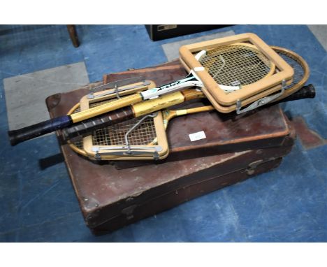 Two Vintage Leather Cases, Tennis and Squash Rackets etc 