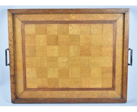 An Edwardian Inlaid Rectangular Two Handled Tray with Chessboard Top, 25x45cm 