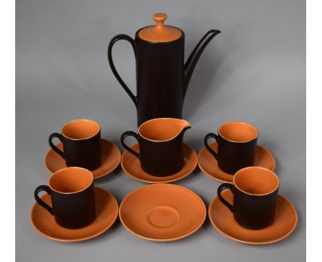 A Late 20th Century Myott Intone Coffee Set to Comprise Coffee Pot, Four Cans, Saucers and Milk Jug 
