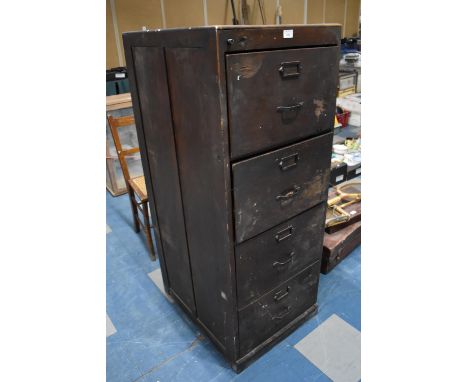 A Vintage Wooden Four Drawer Filing Cabinet, 51cm wide and 132cm high 