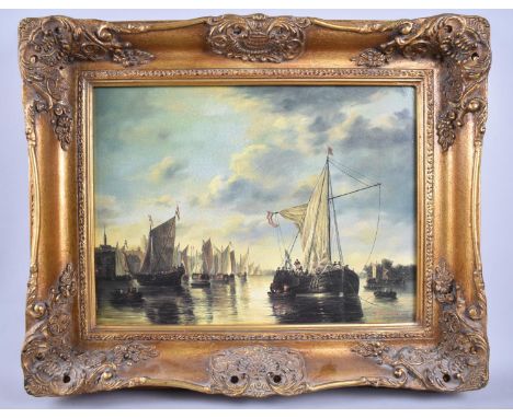 A Gilt Framed Textured Print, Continental Harbour Scene, 40x29cm 