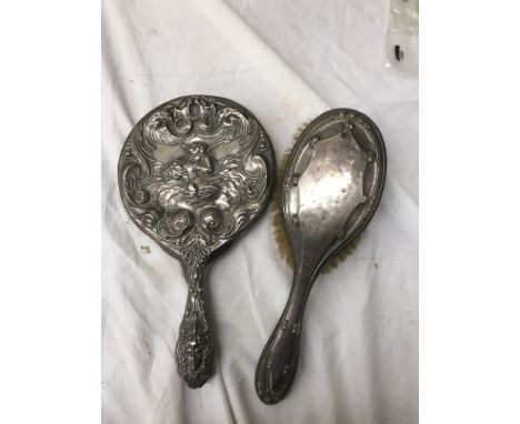 A HM silver mirror and brush