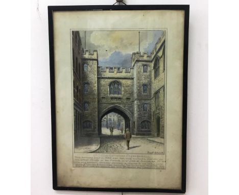 A watercolour depicting Clerkenwell Gate by Fred K. Adcock, signed &amp; inscribed, 40 x 27 cm