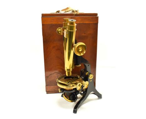 Henry Crouch (London) Binocular Microscope no.5812, with plano-concave mirror, understage condenser, stage with bi-directiona
