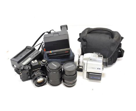 Contax 139 Quartz Camera with Carl Zeiss Planar T* f1.7 50mm lens; together with Canon EF f4.5-5.6 80-200mm lens, Yashica f2.
