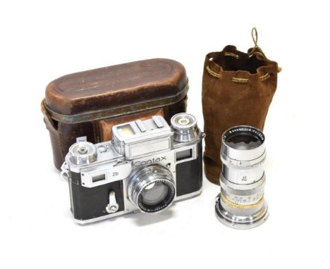 Contax III Camera with Carl Zeiss  Jena Sonnar f2 50mm lens; together with a Sonnar f4 135mm lens (2)