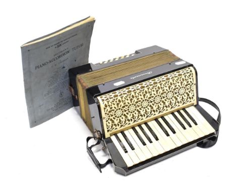 Piano Accordion Stamped 'Barcarole, Germany' 12 bass buttons, 25 treble keys, with book