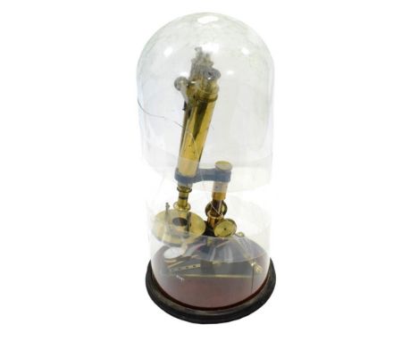 R &amp; J Beck (London) Brass Binocular Microscope no.5499, with concave mirror, rotating stage, fine/course focusing, on cas