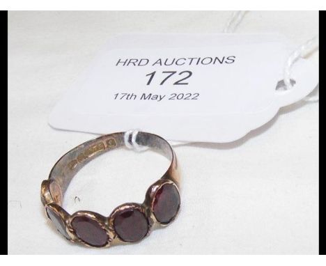 A 9ct gold antique ring set with five 'garnets' in collet settings CONDITION REPORTgems look purple in colour