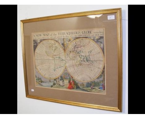 M Burghers 'A New Map of the Terraqueous Globe' - framed and glazed CONDITION REPORT.