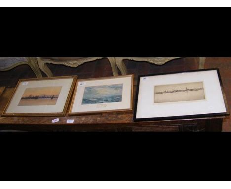 A print of Henry Moore's watercolour 'A Silvery Day West of the Needles', framed and glazed, together with two other pictures
