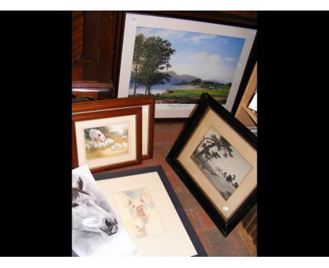 A Limited Edition signed print of golfing scene, entitled 'Killarney, Killeen Course', together with other pictures 