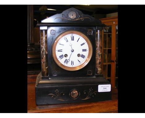 A slate and marble mantel clock - width 22cm 