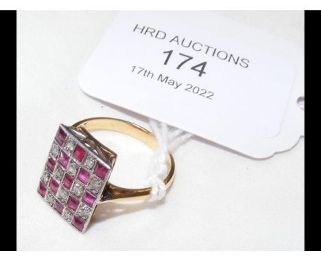 An 18ct gold ring with ruby and diamond checkerboard settingCONDITION REPORTapprox size N/O