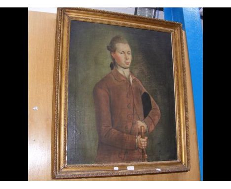 A late 18th century oil painting - portrait of gentleman with cane - dated 1773 - 80cm x 65cm 