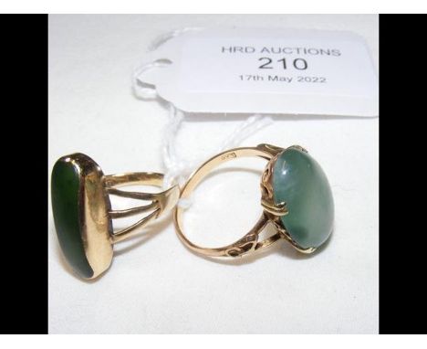 A 9ct gold ring set with green stone, together with another gold ring