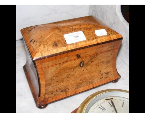 A 19th century cross banded sarcophagus shaped tea caddy - 18cm x 11cmCONDITION REPORTas per images