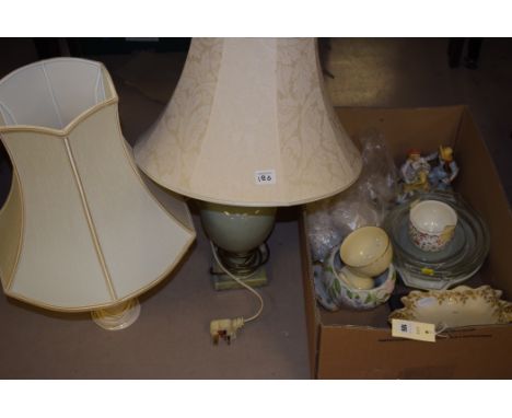 Household items, to include: table lamps; glass tureens; teaspoons with coffee bean finials; crochet doilies; and other items