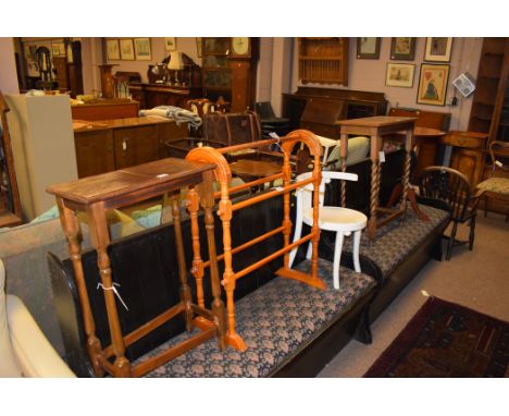 Two 20th Century occasional tables; a white painted Bentwood child's chair; a reproduction circular tripod table; and a pine 