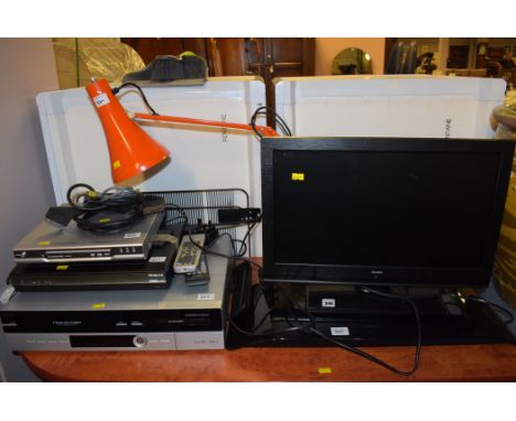 A BUSH 18in. flat screen television model no.LED19982HD, with remote; a HEMAX free view box; a Teschosonic DVD player; an ang
