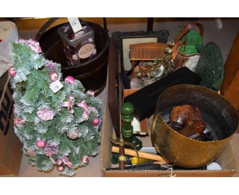 Collectables, to include: a Waterford cake server; a carved wooden African figures; an Indian brass circular jardiniere; a br