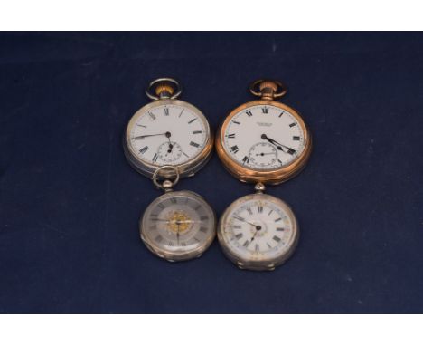 A gold-plated open faced pocket watch, the case marked 'Dennison Watch Co. Ltd.', white enamel arabic dial inscribed 'Felix M