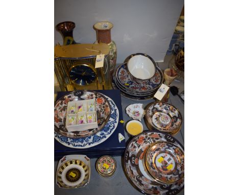 A Citizen Rhythm quartz mantle clock; a Japanese cloisonne enamel vase; a satsuma style vase; a quantity of Saji plates and b