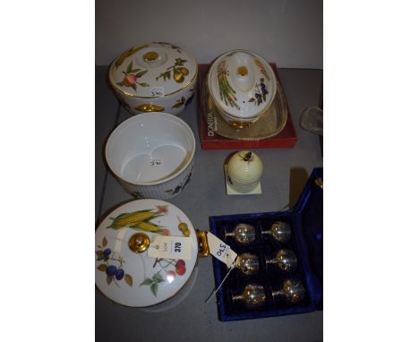 Royal Worcester 'Evesham' ware: covered tureens and a bowl; a Carlton ware honey pot and other items of metal ware.