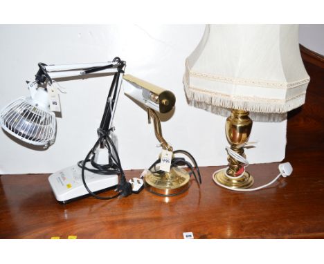 A bio lamp thermal mineral therapy; a brass library lamp; and a brass table lamp.  (3)