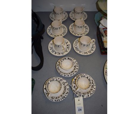 A set of six Emma Bridgewater 'Toast & Marmalade' Collection Java coffee cups on Arrabica & Costa Rica saucers; together with