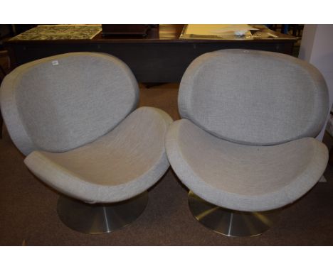 Bo-Concept: a pair of 'Schelly' pedestal chairs, with grey linen upholstery and brushed steel shafts.