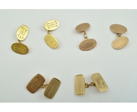THREE PAIRS OF CHAIN LINK GOLD CUFFLINKS comprising; two pairs are 9ct, total weight 16g and one pair 18ct, weight 4g 