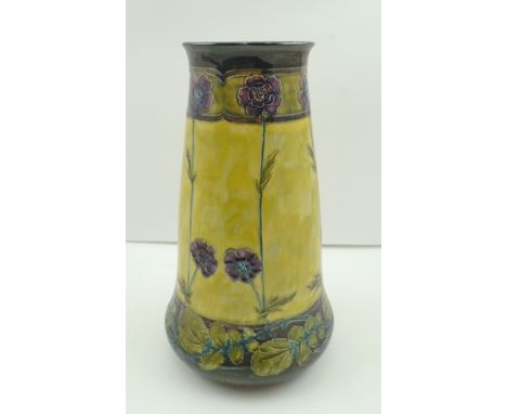 A GEORGE CARTLIDGE "MORRIS WARE" ART NOUVEAU POTTERY VASE, having tube lined and painted floral decoration, circa 1912/1920, 