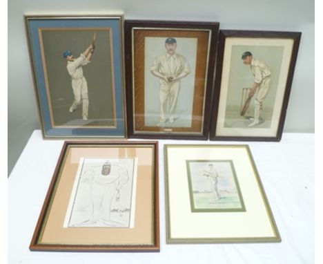 A LIFETIME PRIVATE COLLECTION OF CRICKET MEMORABILIA - A COLLECTION OF SIX "SPY" AND OTHER CRICKETING PRINTS comprising; F.S.