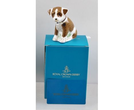 A ROYAL CROWN DERBY CERAMIC PAPERWEIGHT "Colin the Puppy", limited edition no. 458/500, with certificate, in original box, 7.