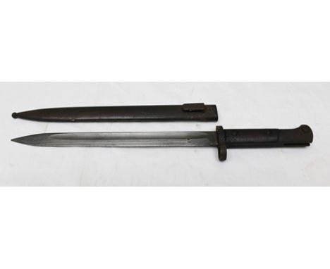 A CZECHOSLOVAKIAN VZ-24 BAYONET WITH SCABBARD, 11.5" blade, right ricasso E (Lion) 25, left ricasso CSZ over "G", pommel 9289